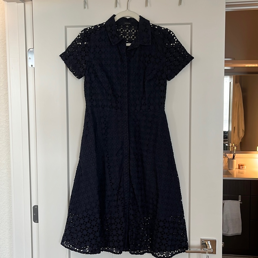 Ann Taylor Navy Eyelet Fit & Flare Shirtdress
